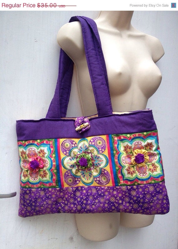15%off EVERYTHING Ooak Colourful Womens,teens Boho Quilted Oriental Flower Designer Handmade tote,shoulder, Handbag /Bag/Purse,purple,rainb