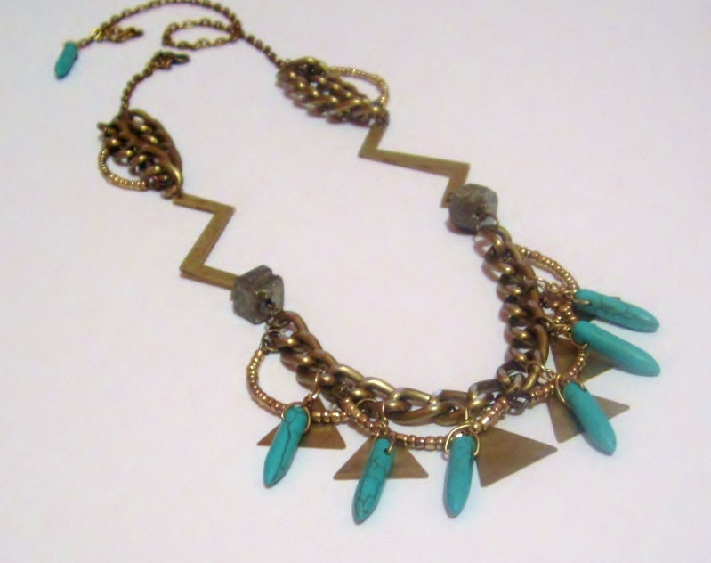 Geometric Turquoise Statement Necklace Bib / Collar Necklace