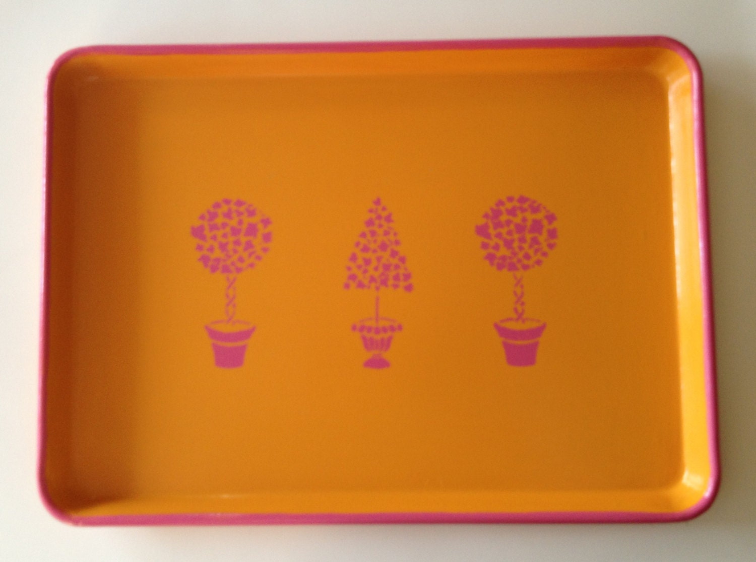 L pink topiary orange serving tray
