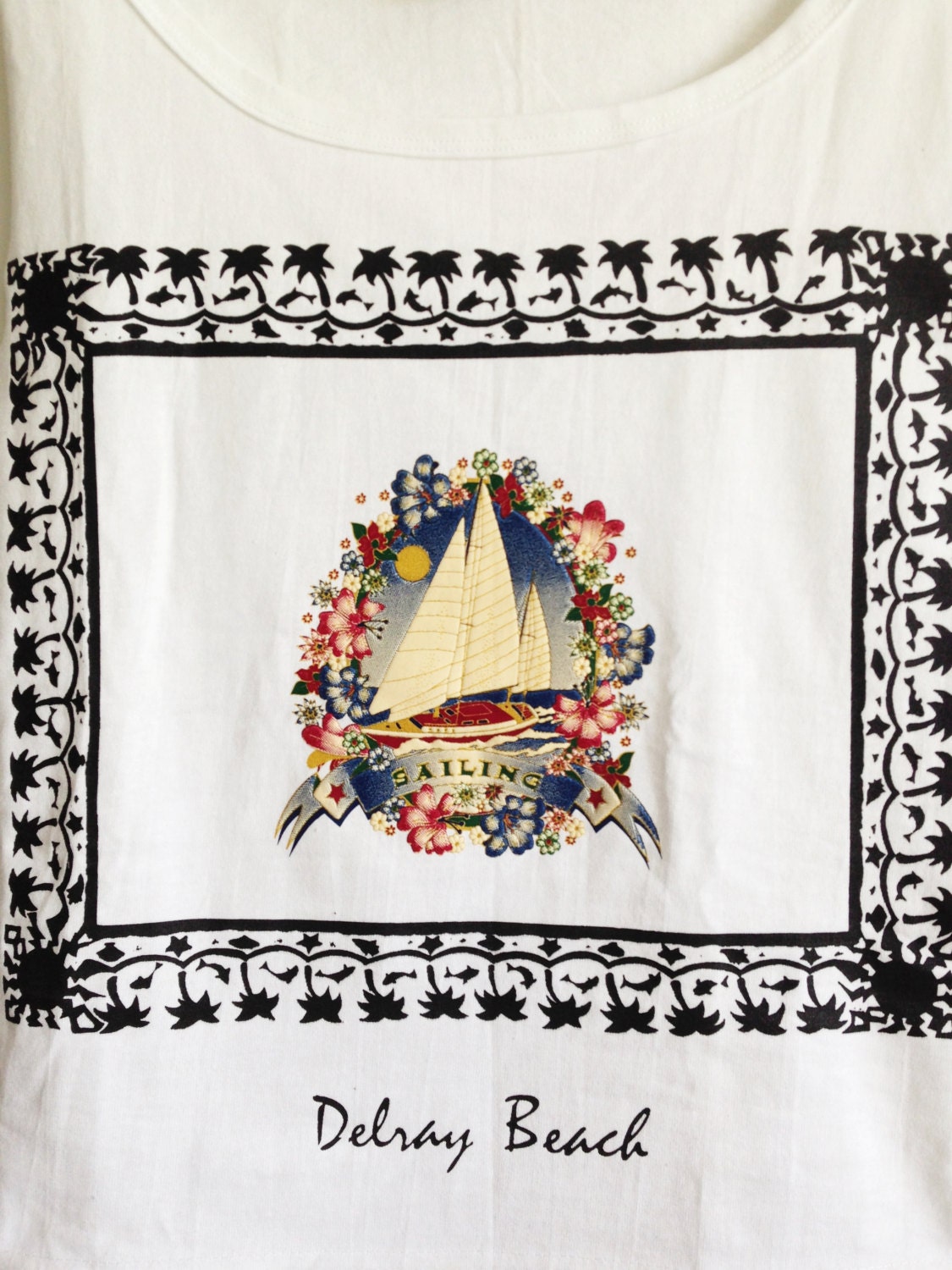 Vintage Floral Boat Graphic Tee Muscle Tee