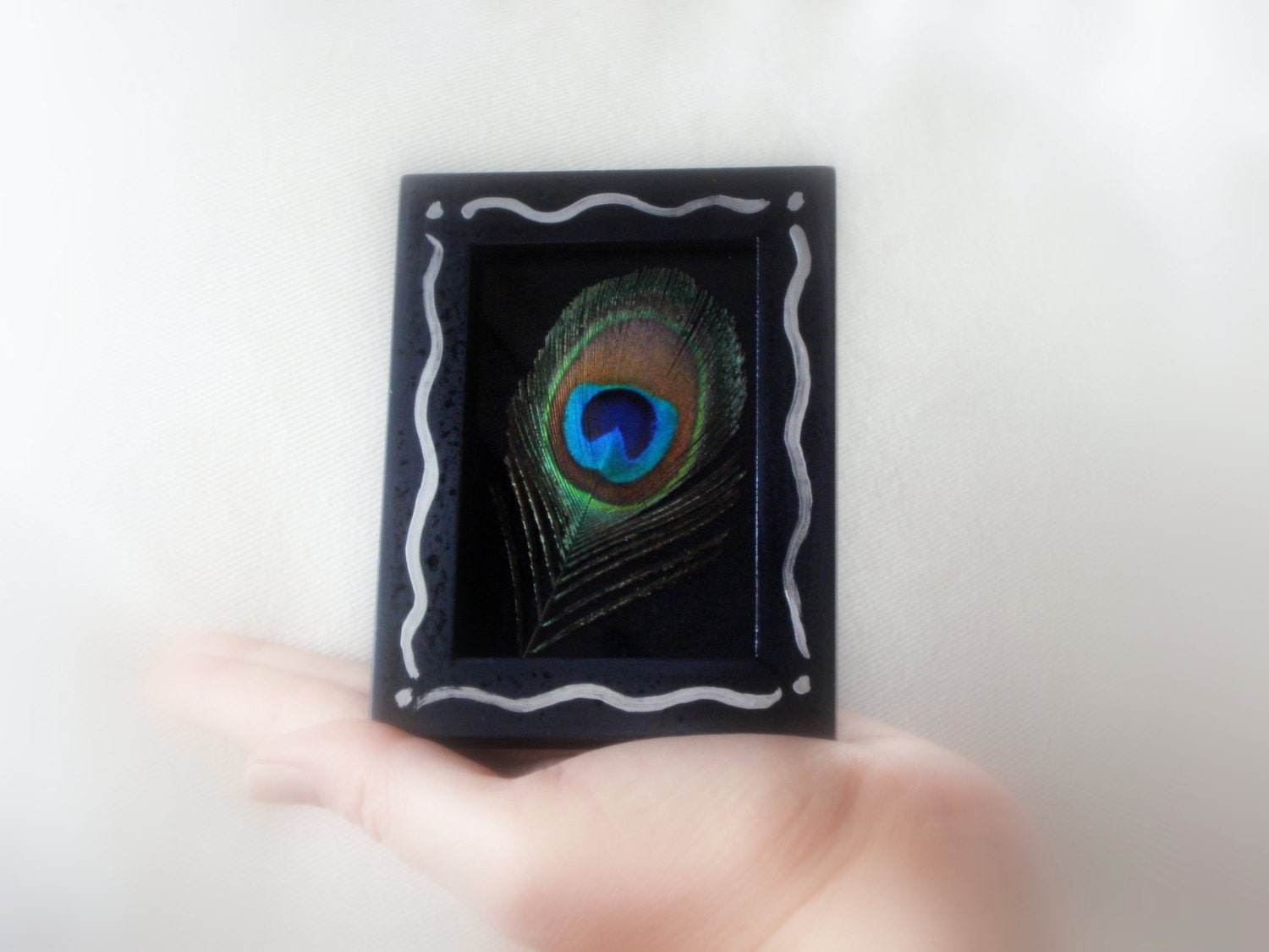 Genuine Peacock Feather Framed Table Top Art