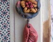 Dusk Blue- polymer clay Funky Flower. blueberry & lemon zest flower connector and leaf. rustic beads. Patone color inspired. Jettabugjewelry