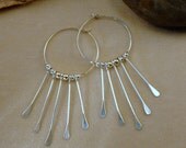 Large Hoop Earrings, Large Silver Hoops, OOAK Earrings, Handmade Hoops, Unique Earrings, Long Dangle Earrings, Paddle Earrings