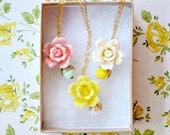 Three Garden Wedding Party Vintage Rose Necklace , Bridesmaids Rose Necklaces Bundle