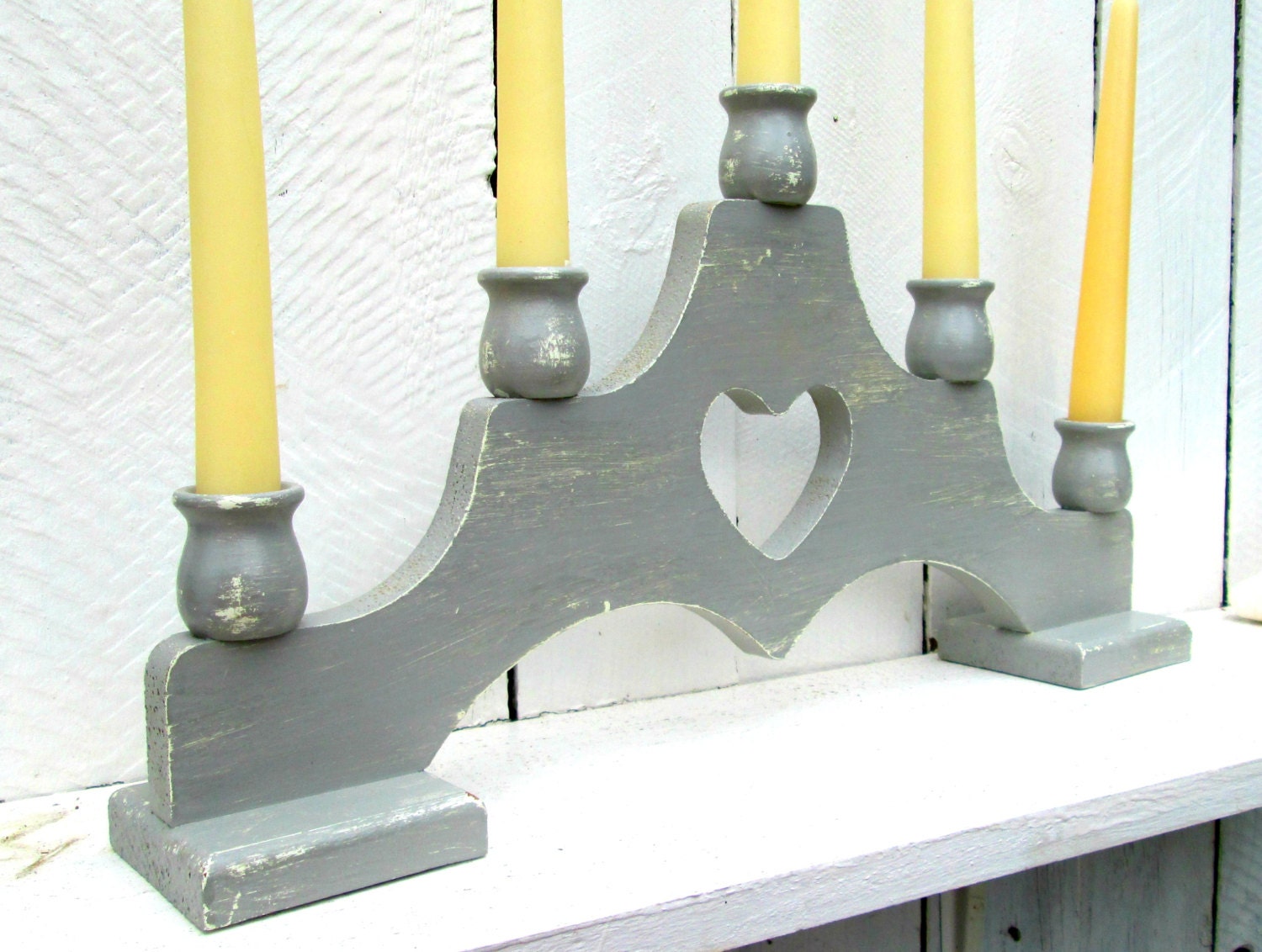Wood Candelabra French Country Paris Gray Paint Chippy