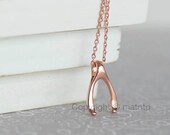 Wishbone Necklace, Rose Gold Necklace, Wish Necklace, Lucky Charm