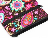 iPad retina sleeve, Google Nexus 10 cover case, women netbook pouch with front pocket, padded with foam - Floral Paisley pink and brown
