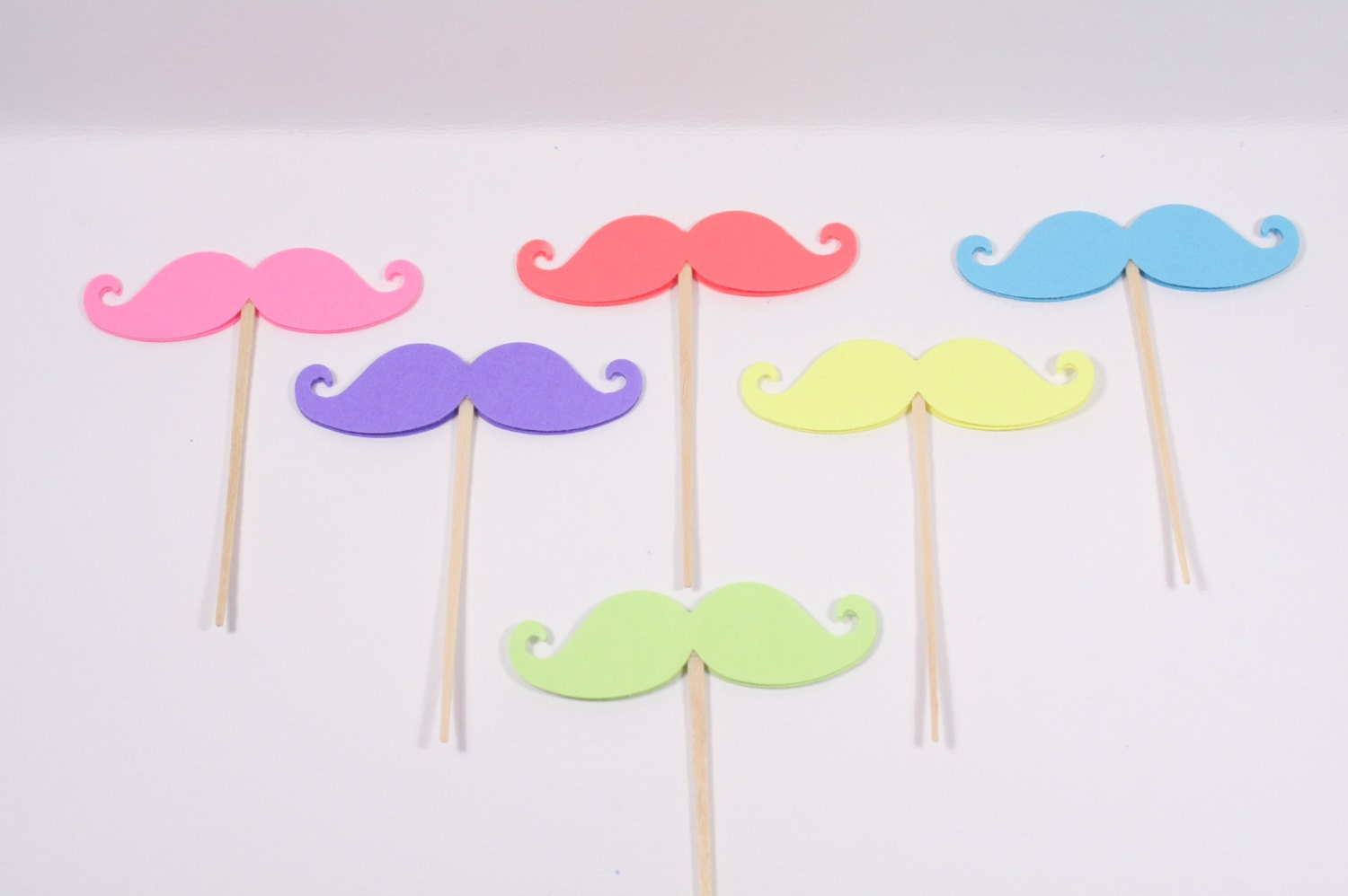 24 Brights Mustache Cupcake Toppers/Food Picks/Party Picks