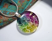 Japanese Yuzen Paper Collage Necklace, Oriental jewelry, Japanese jewellery, paper pendant