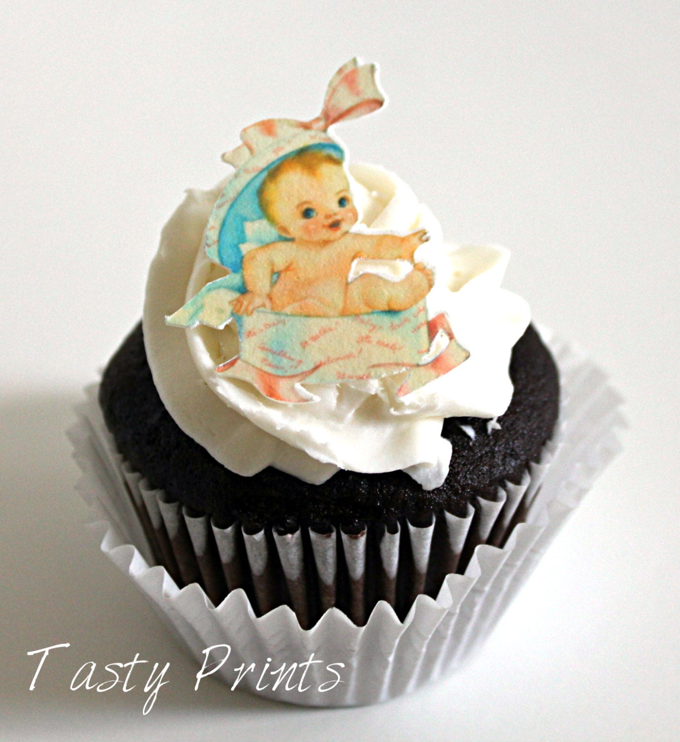 12 Baby Edible Prints - Vintage baby with hat box edible decorations for cupcakes and desserts - Baby Shower Il_570xn