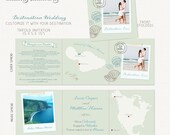 Beach Destination Wedding Invitation - Tri-fold invitation - Hawaii - Custom Map included