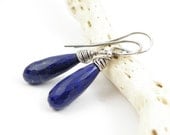 Blue lapis drops earrings , long earrings , December birthstone