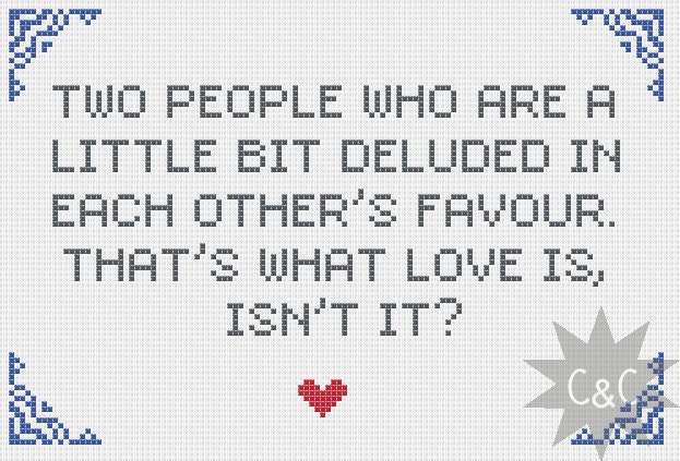That Mitchell and Webb Look love quote cross stitch sampler PDF pattern
