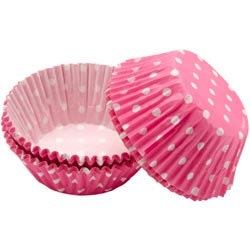 25 Bright Pink with White Polka Dots Baking Cups, Cupcake Liners, Party Cups, Muffin Liners