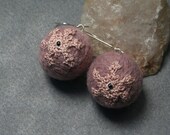 hand felted merino wool earrings in pale rose with crochet application