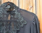 Sheer Black Lace Detail Victorian Style Blouse Size Small/ Medium