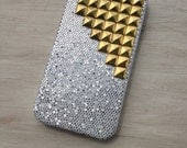 READY TO SHIP Silver sparkle iphone 4 case with gold studs / silver and gold iphone 4 case / studded iphone 4 case