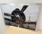 Airplane Prop Engine Black and White Photo Print on Aluminum 14x20 Print