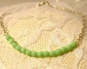 Teal Czech Glass Sterling Silver Beaded Bravelet, Simple Beaded Bracelet