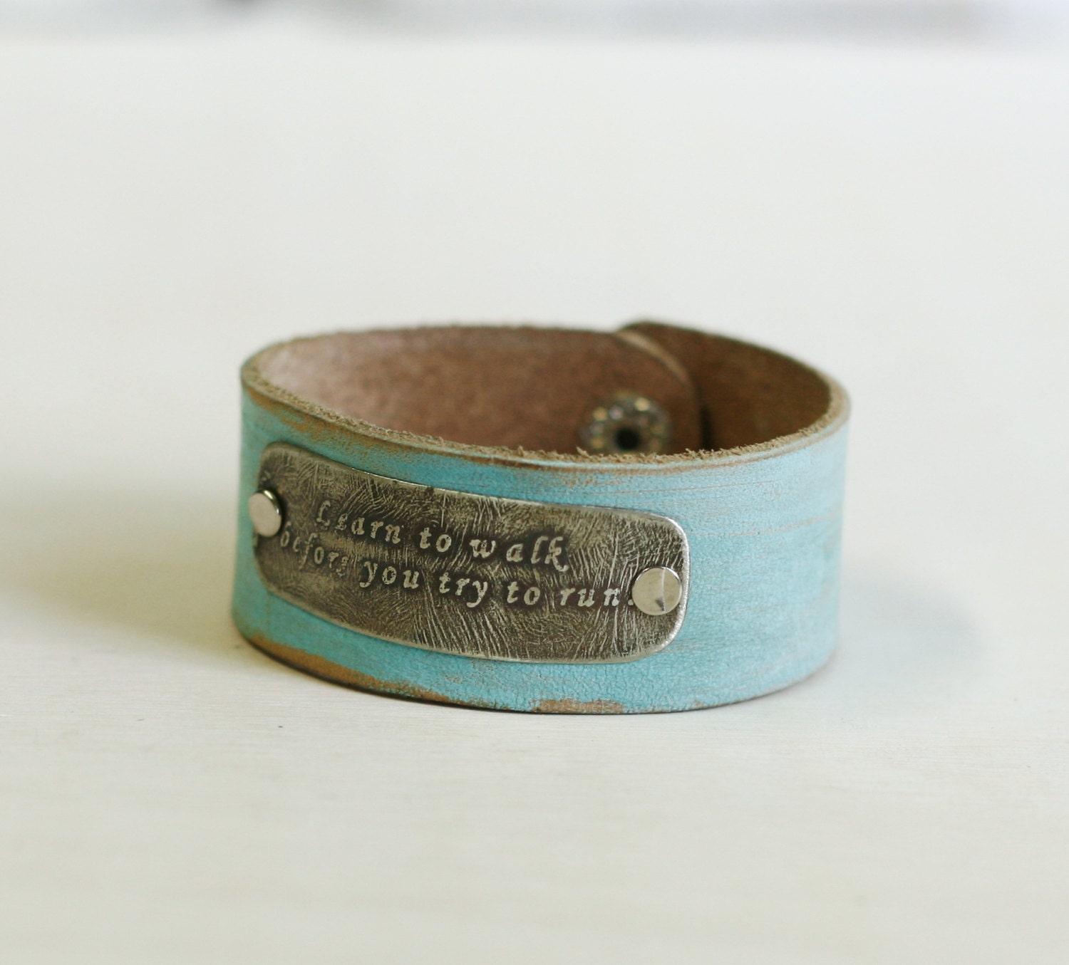 Personalized bracelet mint leather  bracelet