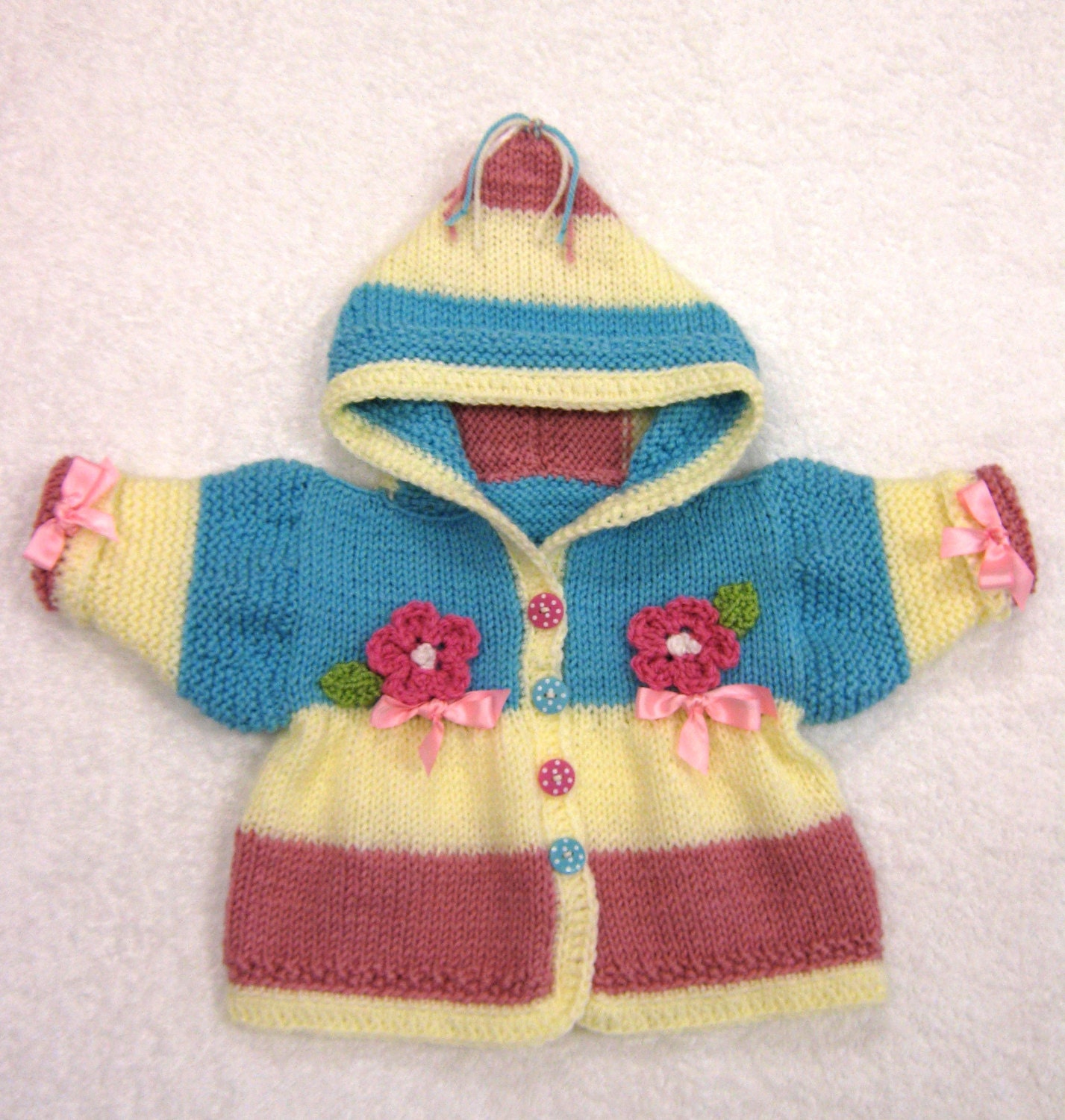 Pretty Striped Cardigan Hoodie with Buttons and Bows