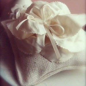 Rustic Ring Pillow with Handmade Peony Silk Flower