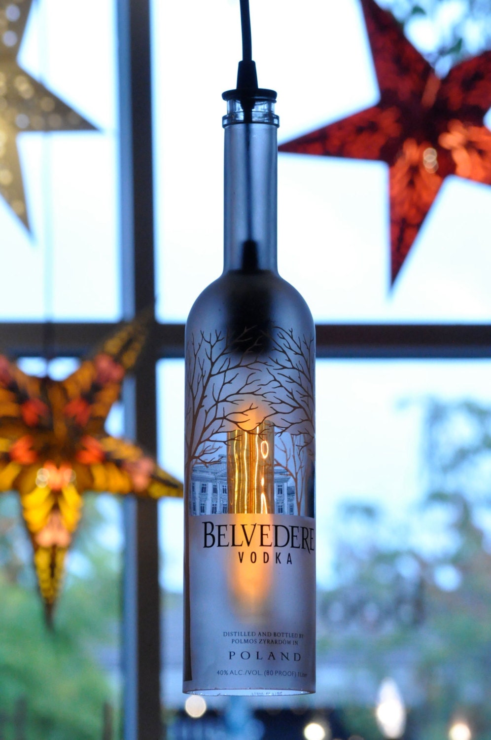 Recycled Belvedere Vodka Bottle Pendant Lamp