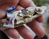 Miniature S'more, Graham Crackers, Chocolate, and Marshmallow on Roasting Stick - COMPLETE SET- by Landscapes In Miniature