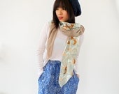 SALE Beige or Grey Floral Print Silk Cotton Splice Scarf SD23