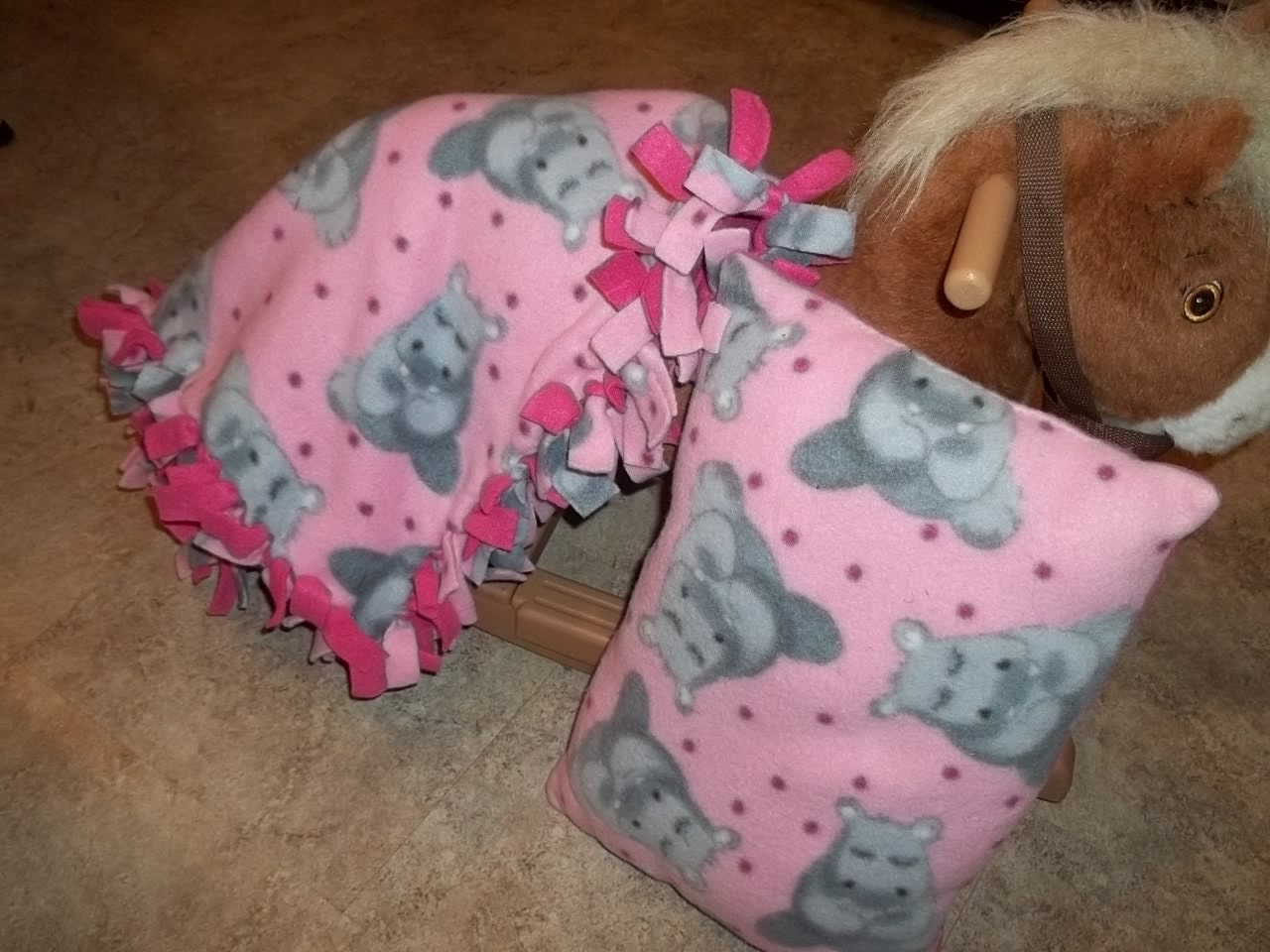 Hippo Blanket Pink Gray Hot Pink Fleece Toddler Snuggle Babydoll Bed Set