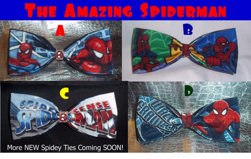 BowTies Made From Marvel Comics Spiderman Fabric - Take Your Pick From 4 AMAZING and SPECTACULAR Bow Ties - SHIPPING 2.07