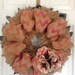 Tan Burlap Wreath with Chevron Ribbon and Flowers