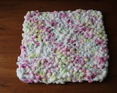 Hand Knit, Super Soft Baby Pompom Mini Blanket in White, Pink, Lime Green, Yellow, Photo Prop