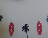ALOHA Luau Party Banner Garland Red Surf Board Palm Trees Hawaiian party
