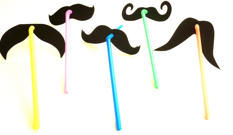 100 Party Straws Props With Mustache Moustache