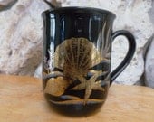 Vintage Otagiri Sea Shell mug black with gold shells