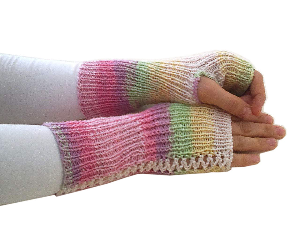 Spring fingerless gloves in pastel colors, knitting, pink, white, yellow, gift for her, spring trends, mothers day gift