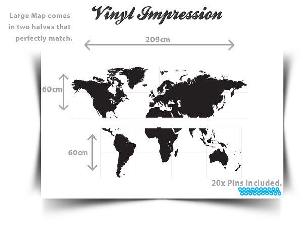 Wall Decal Large World Map 2.1 x 1.2 M / 7 x 4ft Vinyl Wall Sticker decal