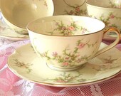 SALE Antique set Theodore Haviland Rosalinde teacup and saucer set 1940s elegant New York floral rosesShabby Cottage elegant
