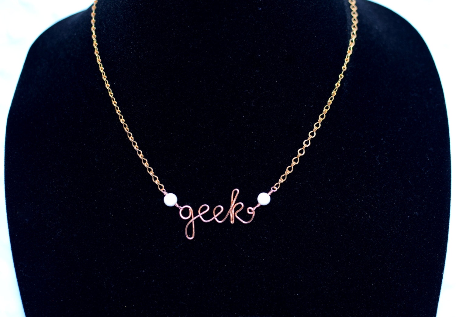 Geek Word Necklace -- Copper, Brass, Silver -- Geek-a-bye Baby -- Handmade, Metal, Gift