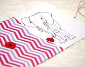 Elephant Pencil Drawing: Print With Hand-Made String-Tie Envelope for Valentine's Day, Home Decor