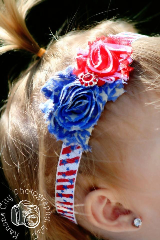 Flag Headband in red, white and blue with rhinestone accent- on stars and stripes elastic- patriotic, 4th of July, July 4th