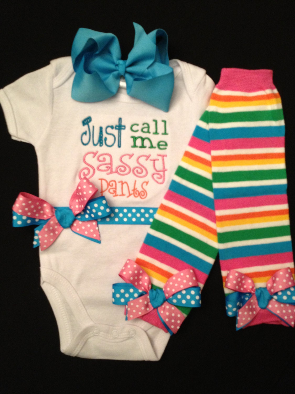 Sassy Pants Onesie, Leg Warmers with Bows, and Hair Bow.....Bodysuit for BaBy GiRl