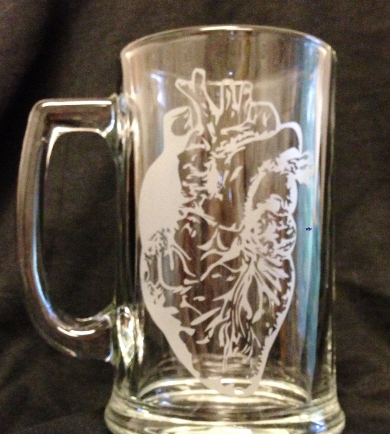 Anatomical Heart  Etched Small Stein Mug Glass