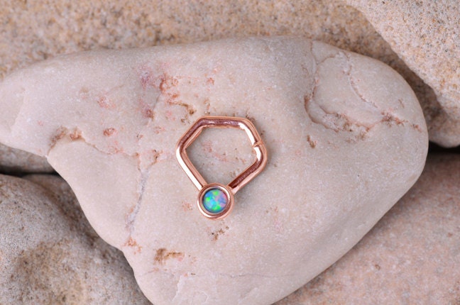 SEPTUM RING / Nose Ring / EAR / Cartilage  Rose Goled Filled with 3 mm synthetic Opal. 14 gauge, Handcrafted