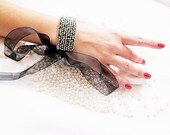 Silver Gray,  Emerald Green Mix Sparkly Bracelet, Rhinestone Embroidered,  Wedding Jewelry, Prom