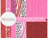 INSTANT DOWNLOAD Wild about you digital paper pack - valentine's day paper - animal print background - card making - digital scrapbook Il_170x135