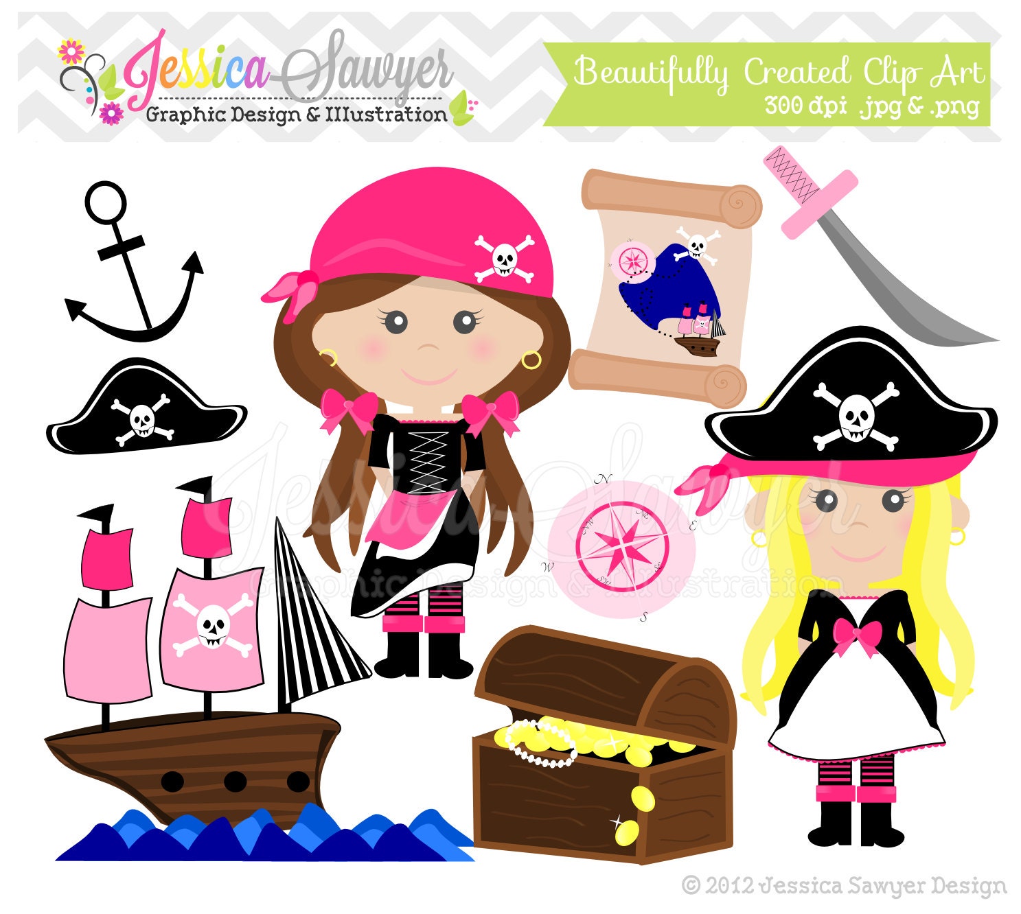 INSTANT DOWNLOAD, Pirate clip art - treasure clipart - commercial use - - card making - digital scrapbook - digital element Il_570xn