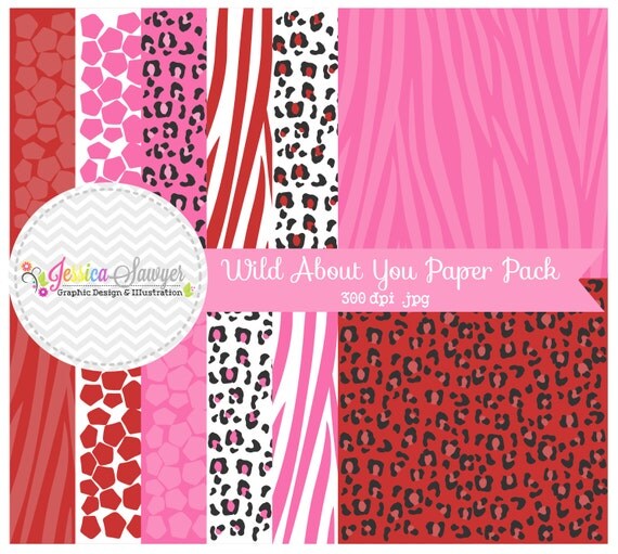 INSTANT DOWNLOAD Wild about you digital paper pack - valentine's day paper - animal print background - card making - digital scrapbook Il_570xn