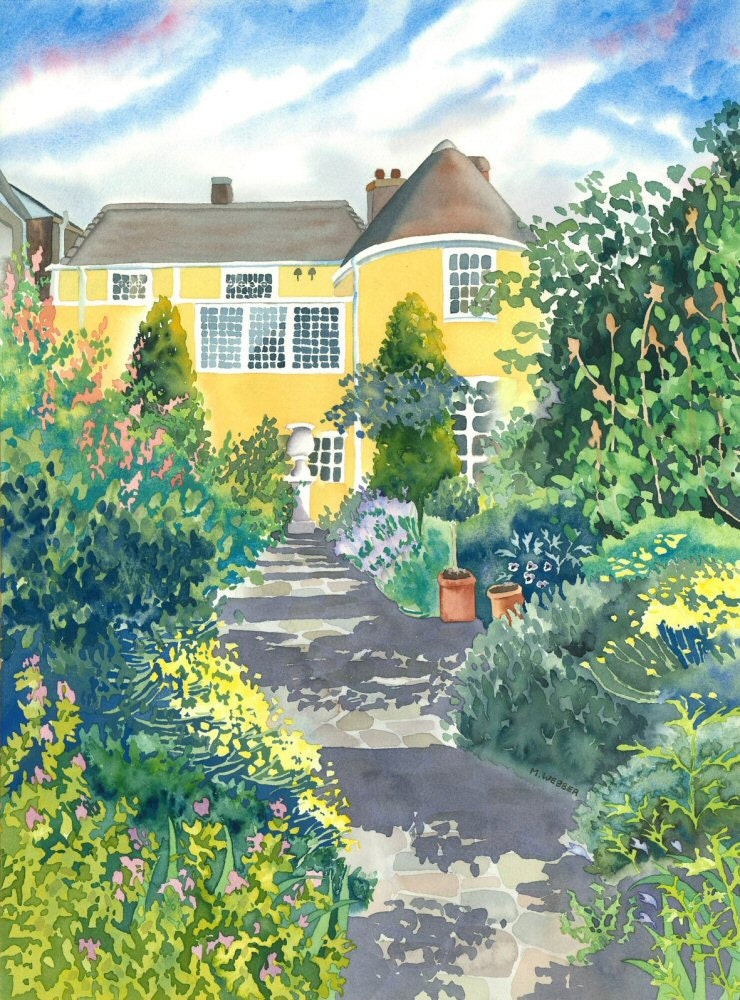 Garden Painting Limited Edition Giclee Print of Gainsborough's House, Sudbury, England